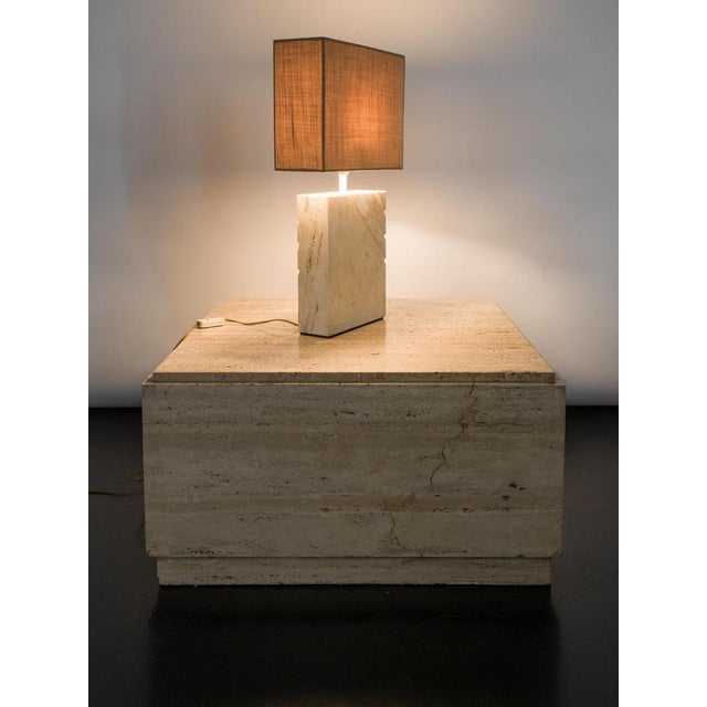 1970s Travertine Table Lamp with Rectangular Lampshade, 1970s For Sale - Image 5 of 10