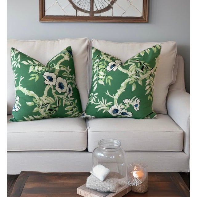 Thibaut pillow covers called Yukio 22 X 22 inches with invisable zipper closures and solid linens backs. These covers have...