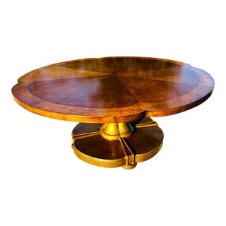 1960s Mid Century Hollywood Regency Burl and Walnut Round Coffee Table With Scallop Top For Sale