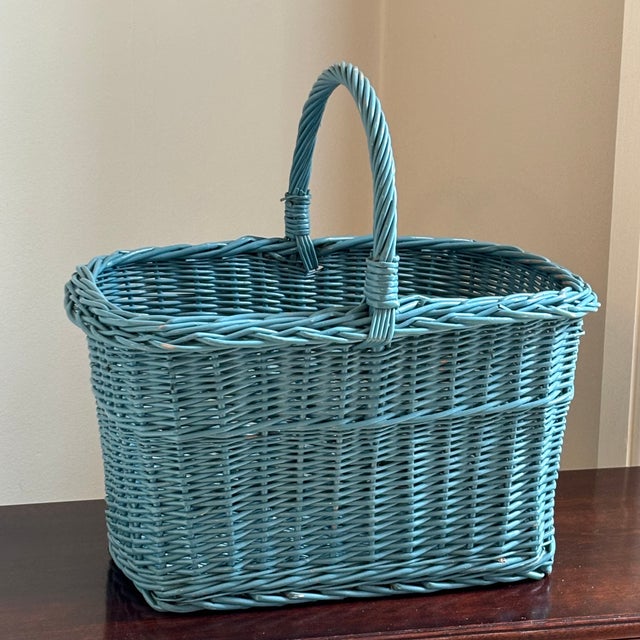 Mid-20th Century Cornflower Blue Market / Gathering Basket For Sale - Image 14 of 15