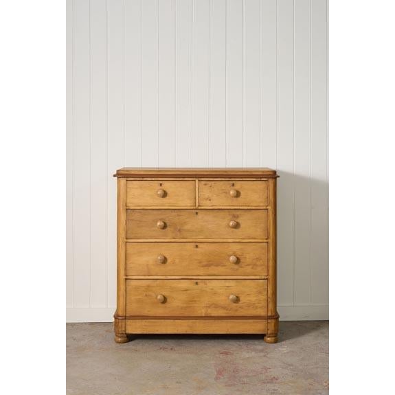 Victorian two-over-three pine chest featuring generous proportions, classic craftsmanship, and an extra deep bottom drawer...