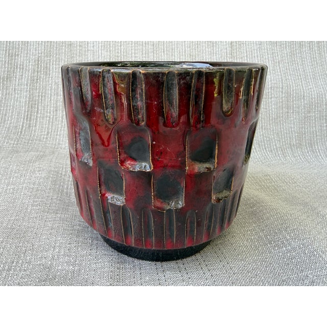 Vintage Red Black Planter Italy For Sale - Image 11 of 13