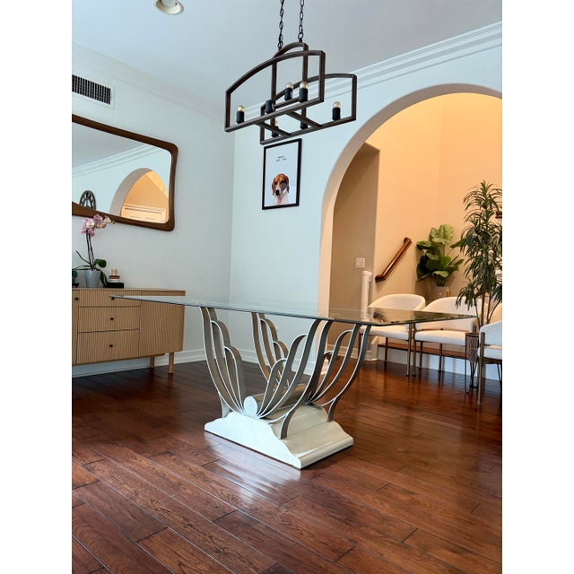 Mid-Century Modern 1930s Art Deco Painted Iron “Butterfly” Dinning Table - Glass Top For Sale - Image 3 of 5