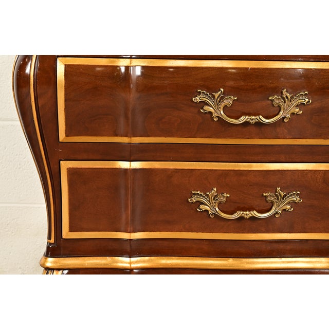 Karges French Provincial Louis XV Burled Walnut and Gold Gilt Bombay Chest of Drawers For Sale - Image 9 of 15
