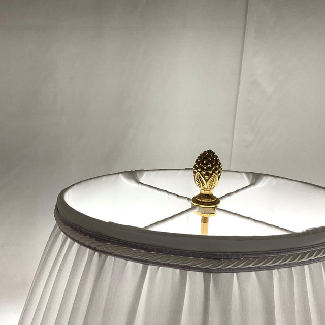 Vintage Gilt Bronze and French Porcelain Lamp Pair With Silk Shades For Sale In West Palm - Image 6 of 12