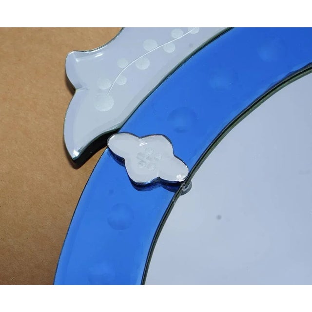 Vintage Italian Venitian Cobalt Blue Engraved Wall Mirror For Sale - Image 11 of 13