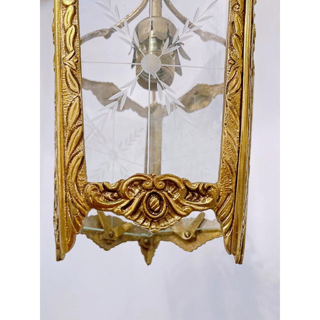 Bronze Vintage Bronze Lantern With Etched Glass Panels For Sale - Image 8 of 8