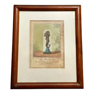 Fiji Mermaid - Original Hand Colored Engraving by George Cruikshank, 1822 Oddity Circus