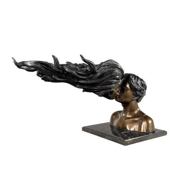 Romantic Bronze Sculpture of Two Lovers Kissing – Modern Surrealist Bust – 34” Long For Sale - Image 12 of 12