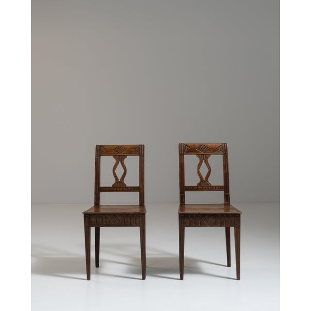 Wood Pair of 19th Century French Chestnut Brown Carved Oak Chairs For Sale - Image 7 of 15