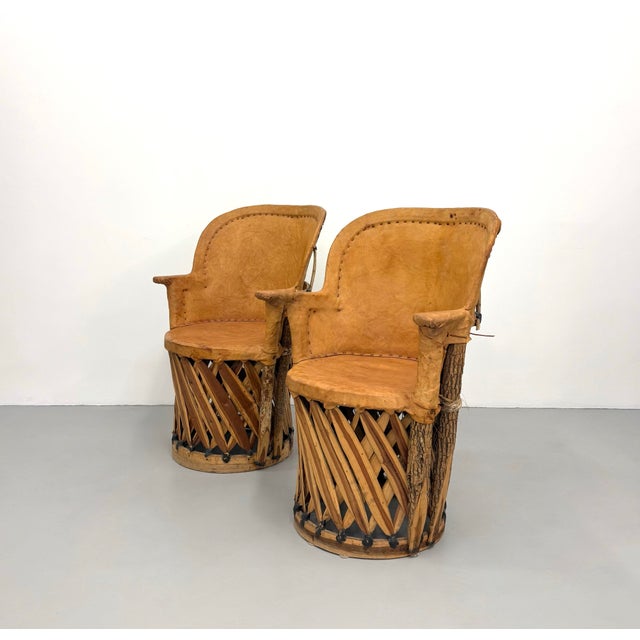 Mid 20th Century Vintage Leather & Wood Armchairs - A Pair For Sale - Image 5 of 8