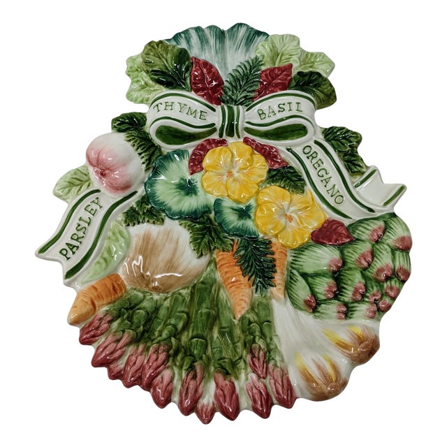 Vintage Decorative Ceramic Herb Garden Plate - Parsley, Thyme, Basil, and Oregano Herbs For Sale