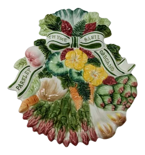 Vintage Decorative Ceramic Herb Garden Plate - Parsley, Thyme, Basil, and Oregano Herbs