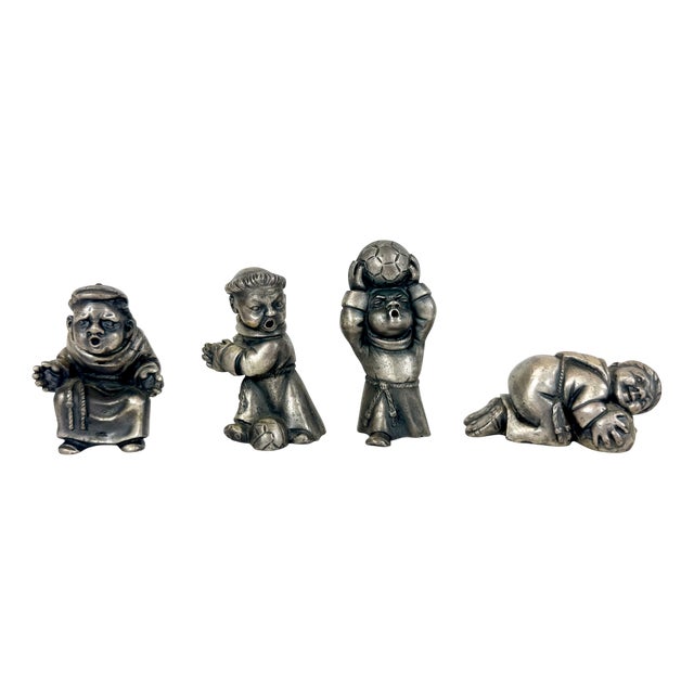 Vintage Italian Pewter Monk Football Team from Peltro, 1960s, 1970s, Set of 4 For Sale