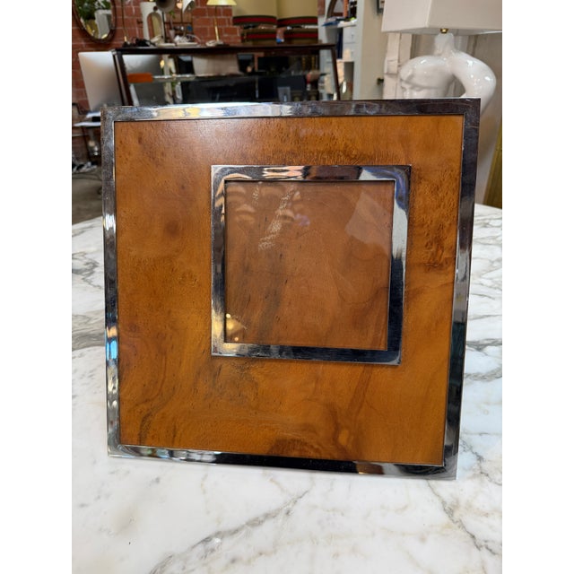 Felice Antonio Botta Signed Burl Wood & Chrome Picture Frame, Italy 1973 For Sale In Los Angeles - Image 6 of 6