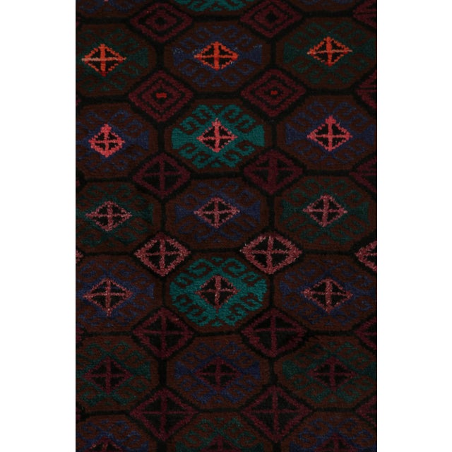 Tribal Rug & Kilim’s Baluch Tribal Rug in Aubergine With Teal Blue Geometric Patterns For Sale - Image 3 of 7