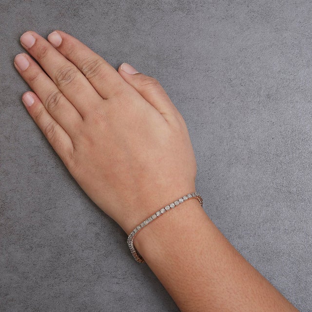 10K Rose Gold Plated .925 Sterling Silver 1.0 Cttw Miracle-Set Diamond Round Faceted Bezel Tennis Bracelet (I-J Color, I3 Clarity) - 8" For Sale In New York - Image 6 of 7