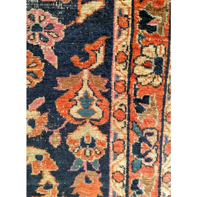 Navy Blue Antique Persian Sarouk Lilian Runner Rug, Hand-Knotted Wool, Floral Pattern, Navy & Red, 3x9 For Sale - Image 8 of 12