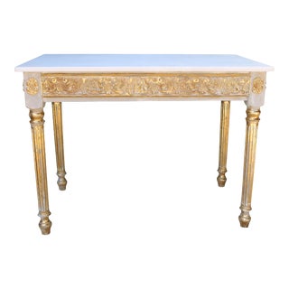 French Louis XV Style Marble Top Gold Leaf Gilt Console Table For Sale