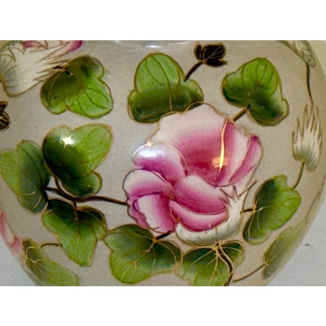 Shabby Chic Mid 20th Century Pink and Green Hand Painted Peony Floral Vase For Sale - Image 3 of 5