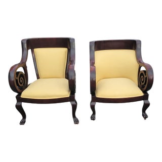 19th Century Walnut Empire Bedroom Chair Claw Feet-Newly Upholstered & Restored For Sale