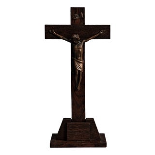Brutalist Jesus Cross in Metal and Wood For Sale