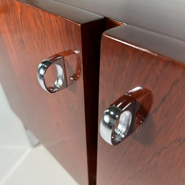 Brown Vintage Mid Century Modern Architectural Rosewood Cabinet on Chrome Base For Sale - Image 8 of 16