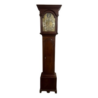 Antique George III Arched Dial Long Case Clock in Mahogany and Brass, 1800 For Sale