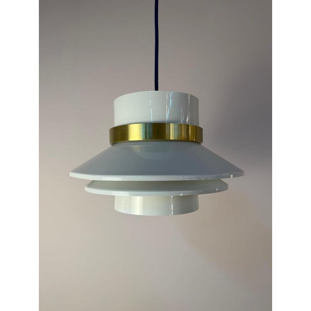 Danish High-Gloss White Brass Pendant Lamp For Sale - Image 5 of 11