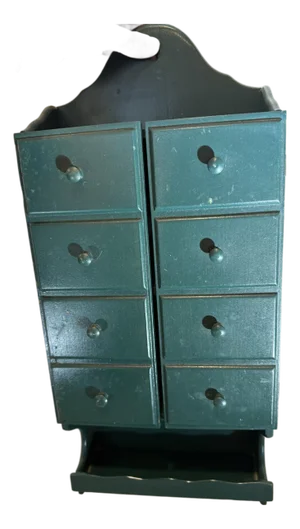Vintage Primitive Wooden Spice Cabinet Cabby Wall-Mount Decor Dark Green