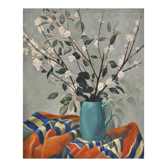Original Oil-"Still Life With Cherry Blossoms"-Signed-1940's For Sale