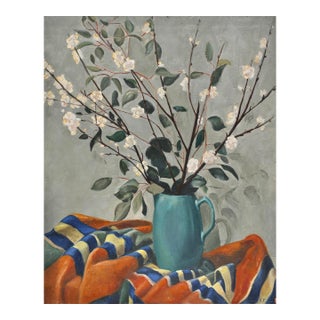 Original Still Life With Cherry Blossoms-Signed-1940's For Sale