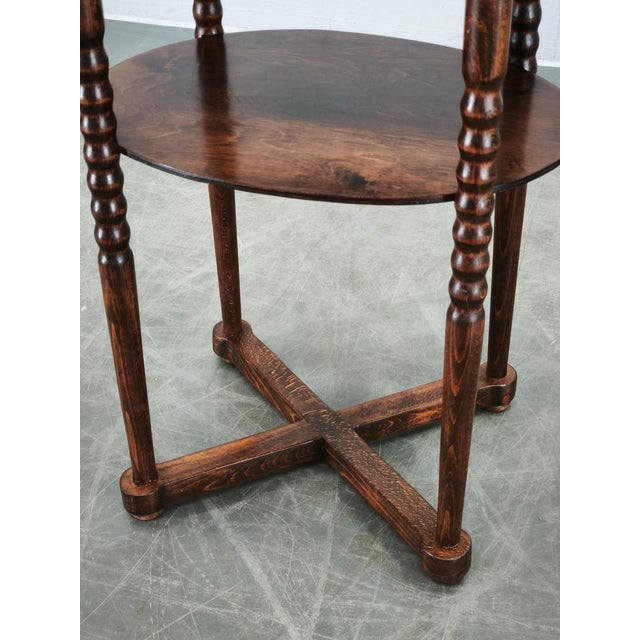 Brown Vintage Czech Art Deco Oval Beech Side Table with Lower Shelf, 1920s For Sale - Image 8 of 13