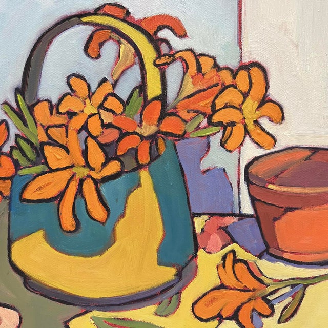 Textile Tiger Lilies and Terracotta, Modern Botanical Oil Painting For Sale - Image 7 of 7