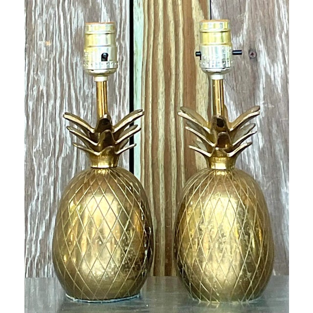 Coastal Vintage Coastal Brass Pineapple Lamps - a Pair For Sale - Image 3 of 6