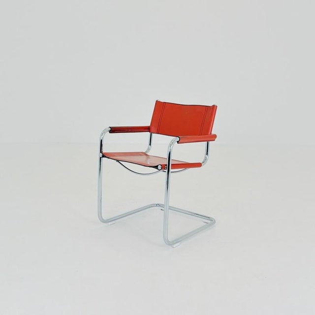 Bauhaus Mid-Century Bauhaus Leather B34 Armchairs by Mart Stam & Marcel Breuer for Fasem, Italy, 1985 For Sale - Image 3 of 18