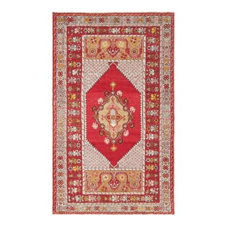 Vintage Kirsehir Rug in Red and Gold With Geometric Medallion - Rug & Kilim For Sale