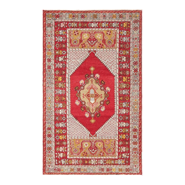 Vintage Kirsehir Rug in Red and Gold With Geometric Medallion - Rug & Kilim For Sale