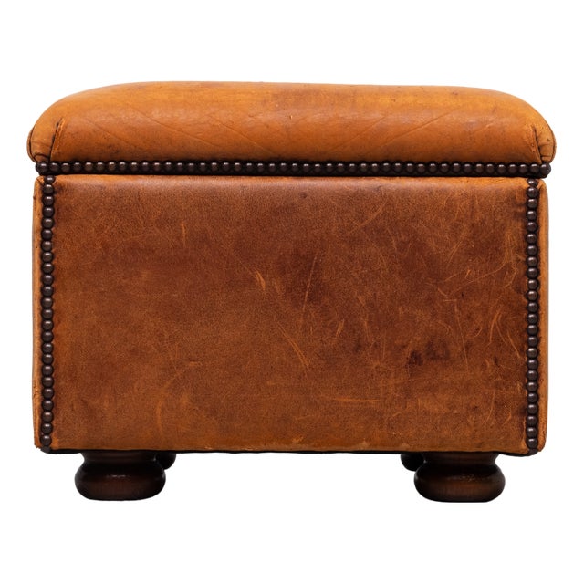 Sheepskin Leather Pouf with Storage, 1970s For Sale