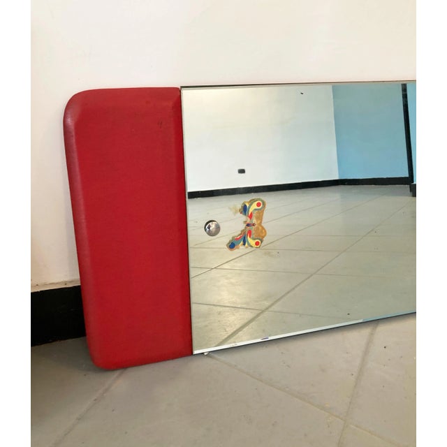 Long Mirror with Side Portions in Sky Fuchsia & Detailed Steel Buttons, 1970s For Sale - Image 5 of 9