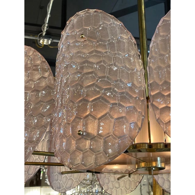 Italian Italian Pink Murano Glass and Brass Chandelier For Sale - Image 3 of 8