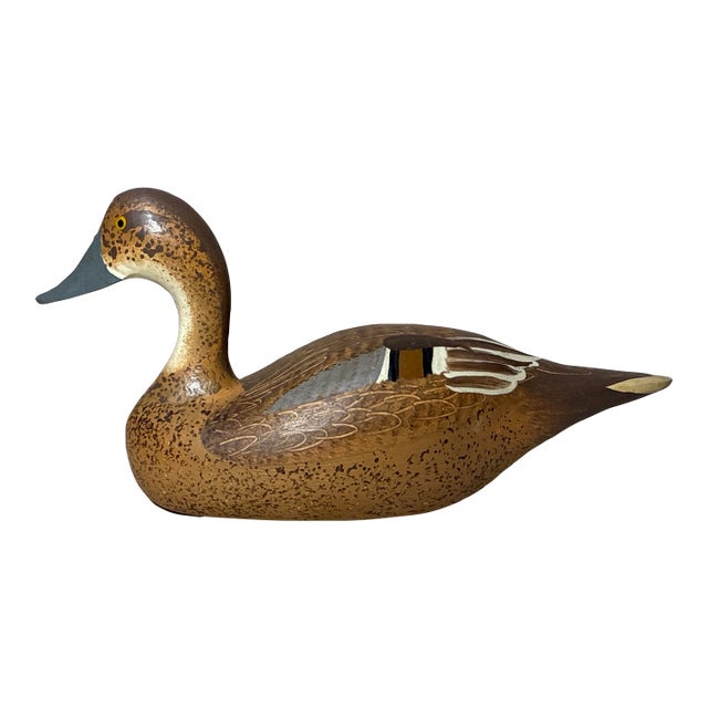 Vintage 1983 Hand Carved Wood Clarence Bauer Miniature Duck Decoy Sculpture For Sale