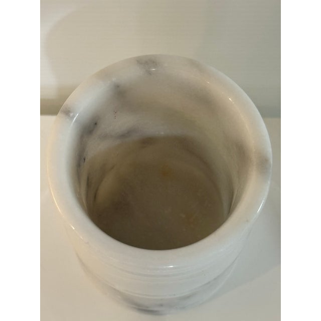 White Vintage Heavy Solid White Marble Stone Vessel / Brush Holder / Bud Vase For Sale - Image 8 of 11