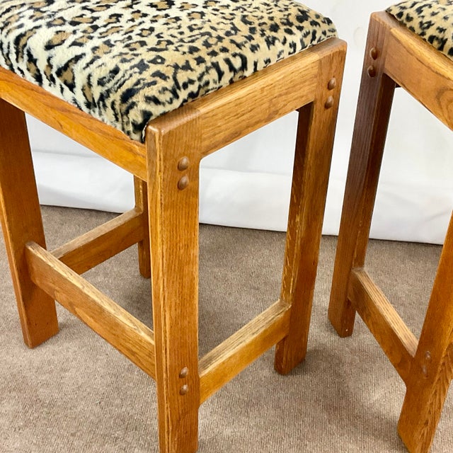 Chestnut Brutalist Danish 1970s Mid-Century Brutalist Danish Style Counter Bar Stools - A Pair For Sale - Image 8 of 12