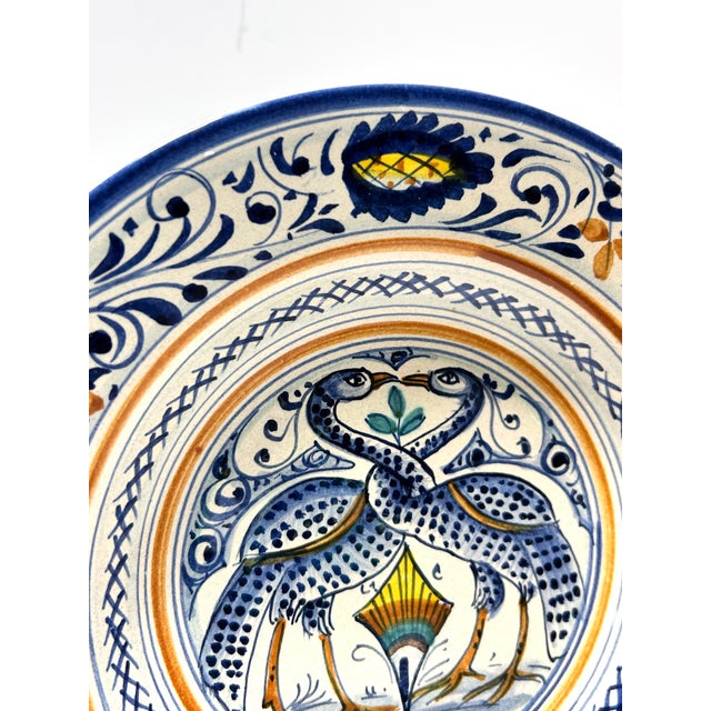 Mid 20th Century Verdiani Firenze Italian Majolica Bowl – “Decoro Arcaico” Bird Motif, Hand Painted 10” Charger Plate Bowl For Sale - Image 4 of 10