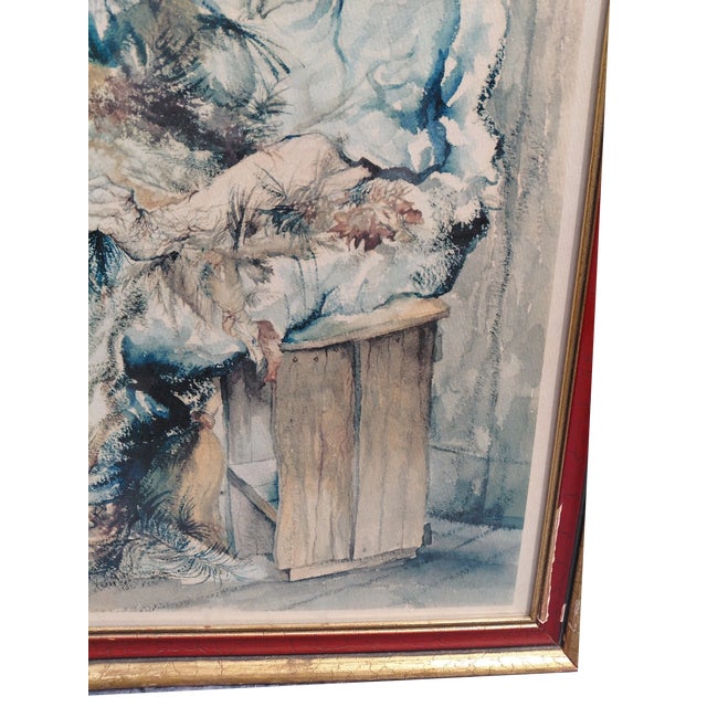 Rosenthal Mid 20th Century Seymour Rosenthal “Chicken Plucker” Framed Color Lithograph, Judaica Folk Art For Sale - Image 4 of 6
