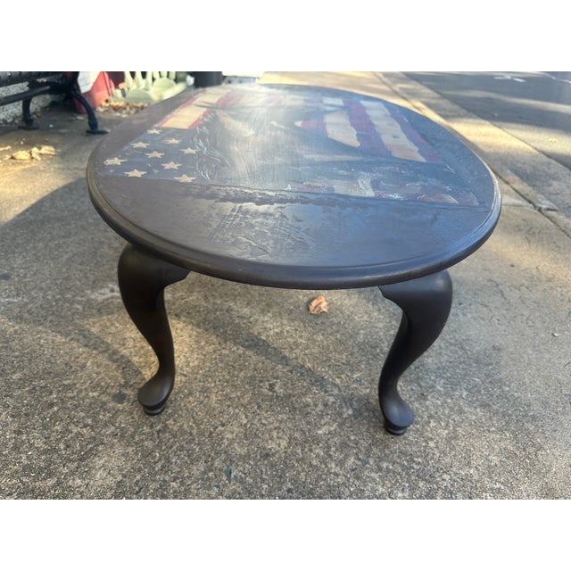 2020s Patriotic Horse Coffee Table, Oval, Queen Anne Legs For Sale - Image 5 of 10