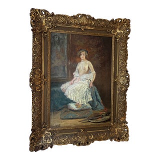 Antique Belgian Art Nouveau Listed Artist Original Portrait Painting For Sale