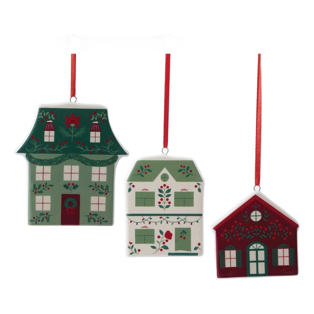 Ceramic House Ornament Assortment Set of 9 For Sale