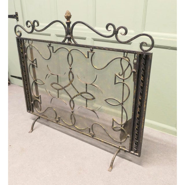 Large Wrought Iron Fire Screen with Fire Irons, 1930, Set of 5 For Sale - Image 4 of 9